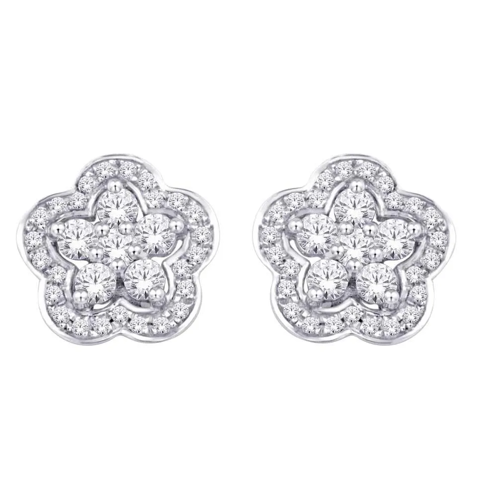 10K White Gold 1/3 Ct.Tw. Diamond Flower Stud Earrings