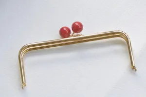 22cm (8") Gold Purse Frame With Large Red Kisslock Glue-In Style Closure Frame