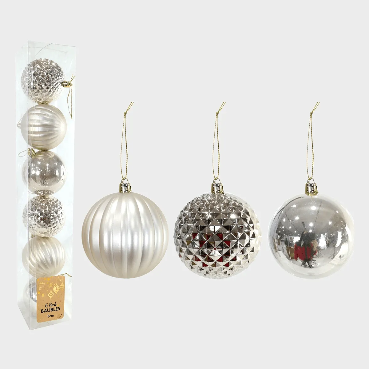 6pk Soft Gold Baubles 80mm