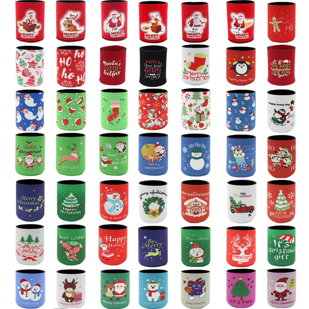 8x Christmas Stubby Stubbie Holders Beer Bottle Drink Can Cooler Santa Reindeer, H