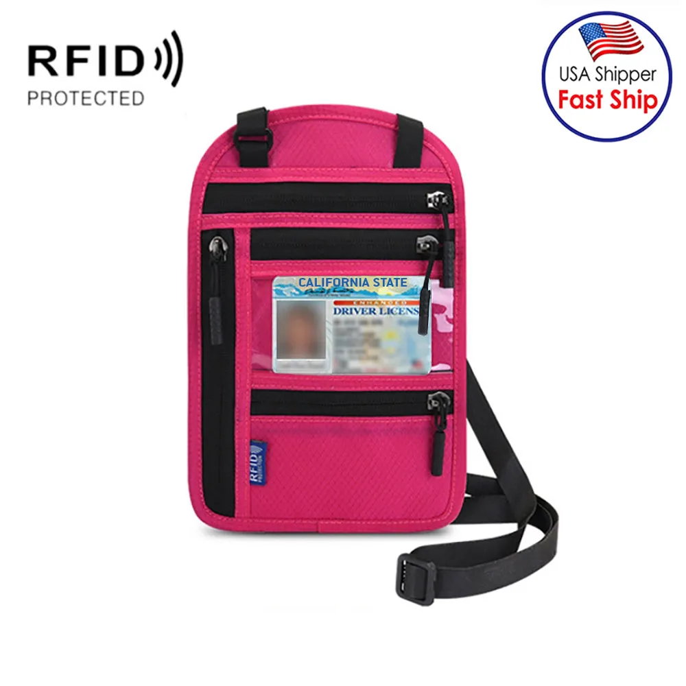 AMZER RFID Blocking Neck Travel Pouch Wallet Passport Holder for Women and Men