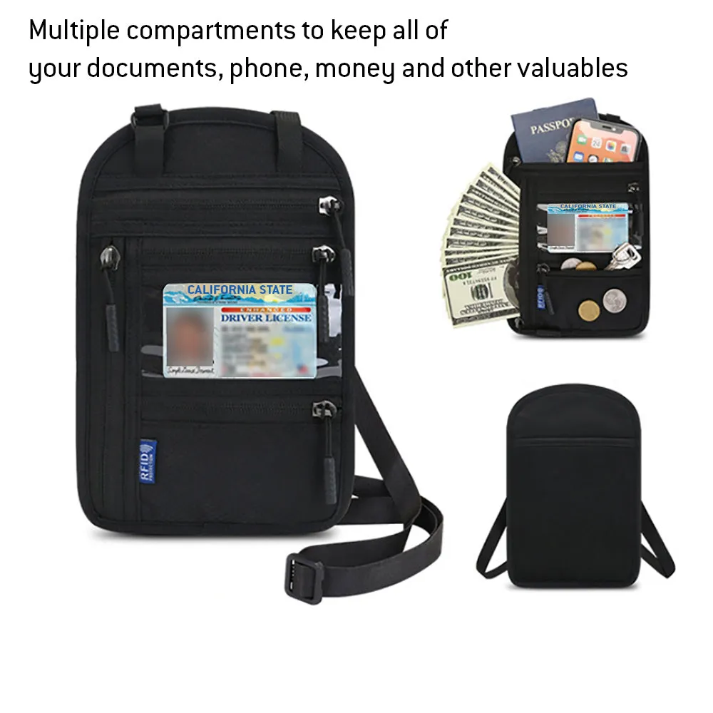 AMZER RFID Blocking Neck Travel Pouch Wallet Passport Holder for Women and Men