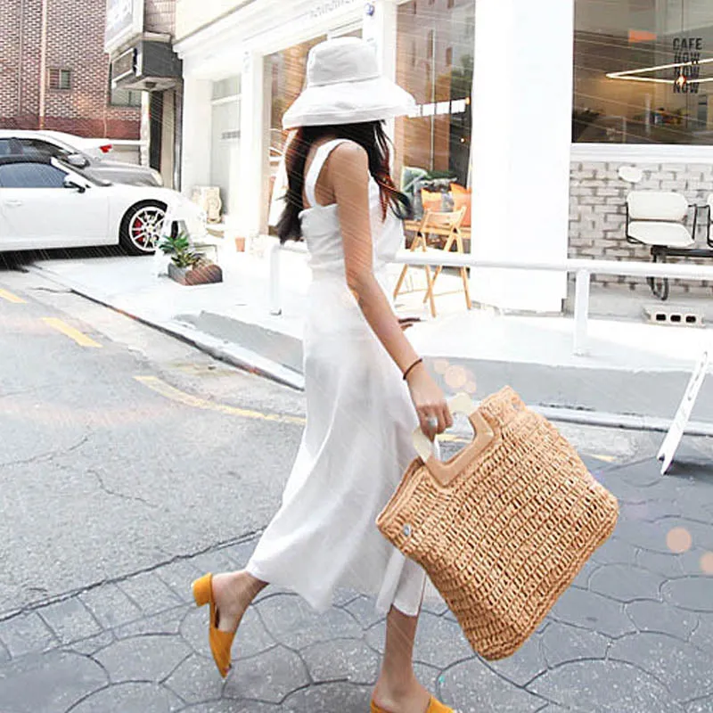 Annabelle Square Straw Shopper Bags - 2 Colors
