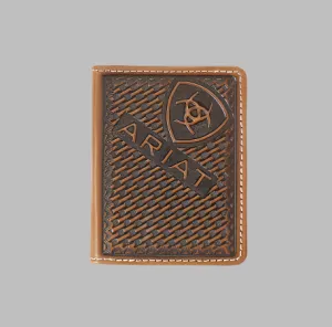 Ariat Mens Brown Sunburst Basketweave Leather Bi-Fold Wallet A3556902