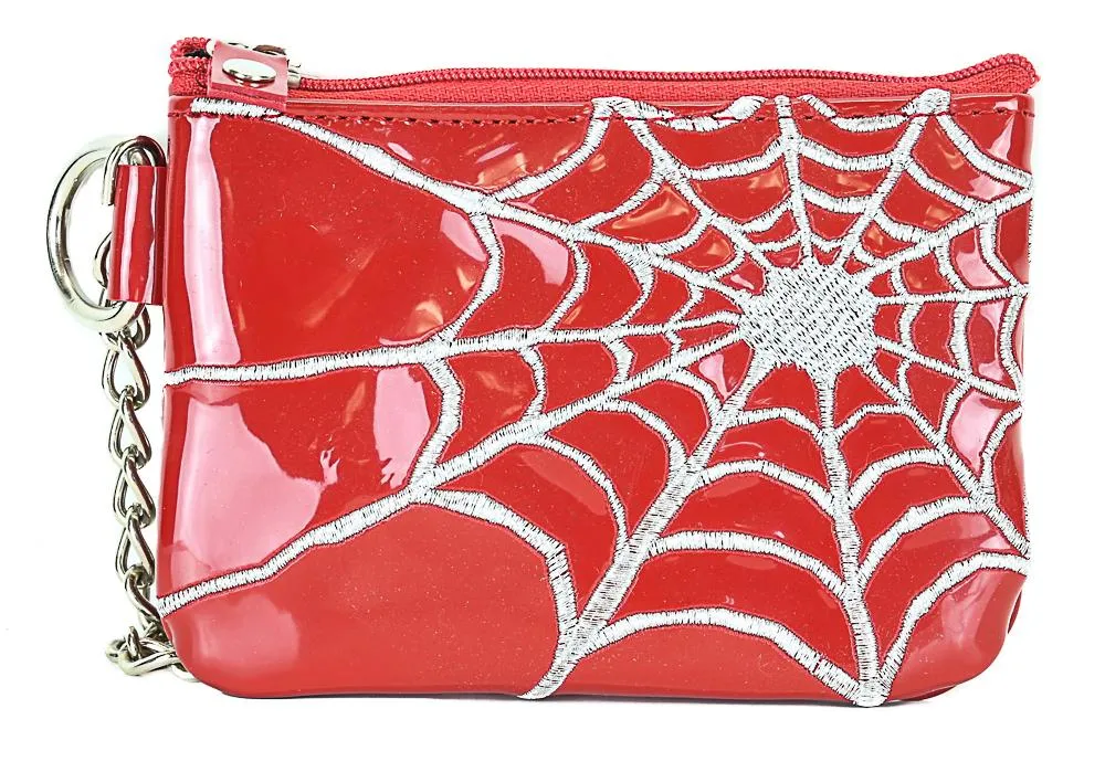 AssortedZip Top Purse With Silver Embroidered Spider Net