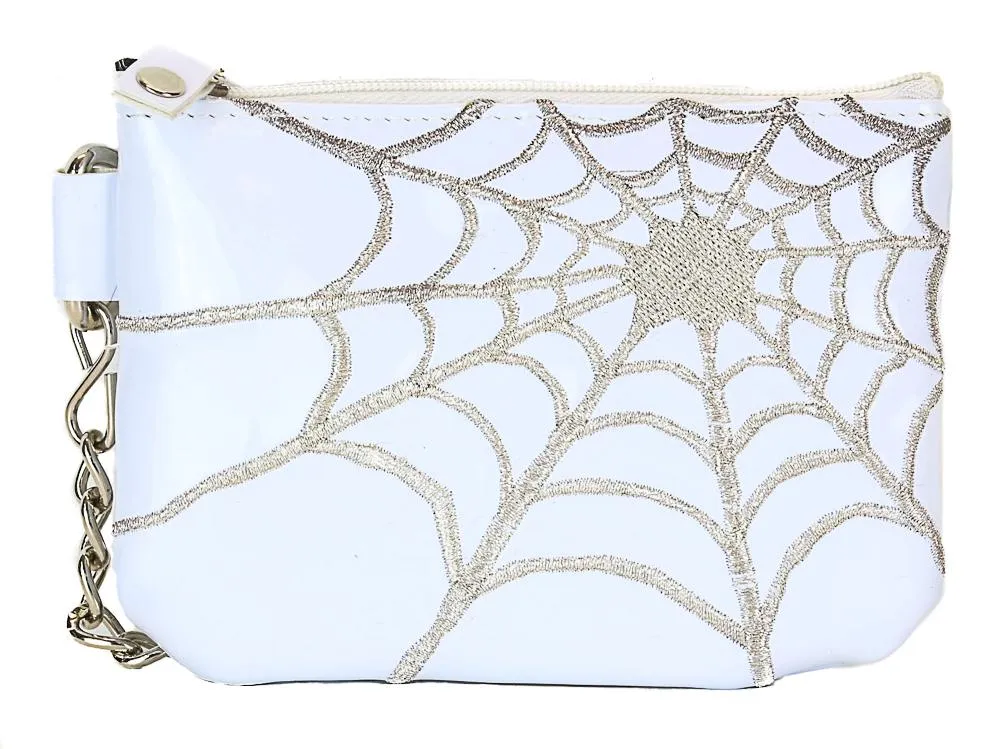 AssortedZip Top Purse With Silver Embroidered Spider Net