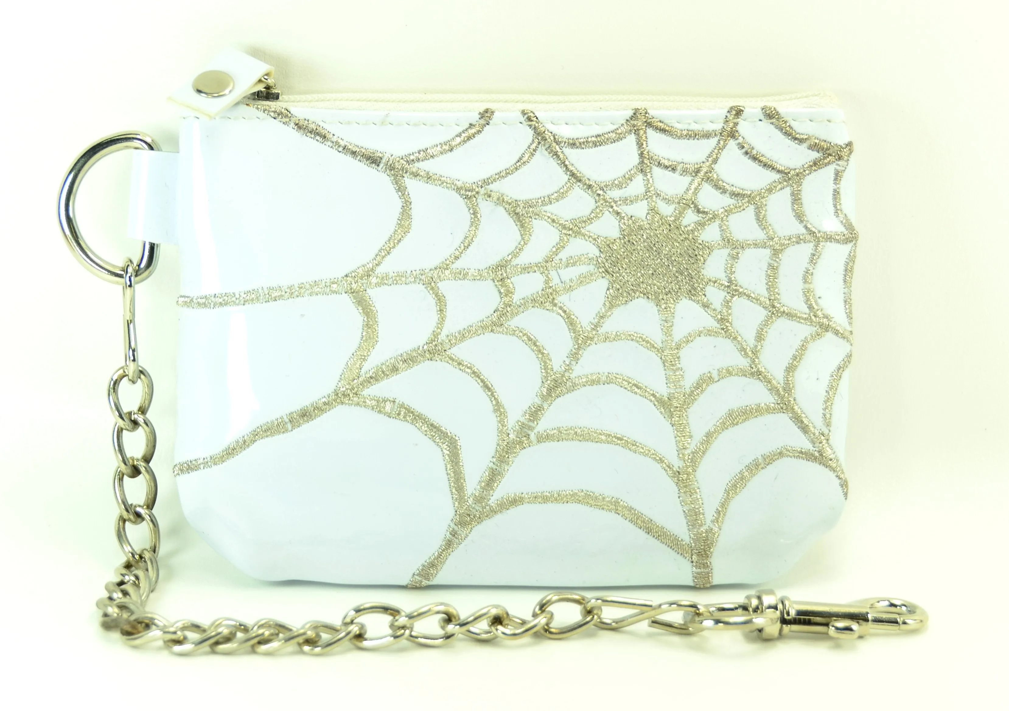 AssortedZip Top Purse With Silver Embroidered Spider Net