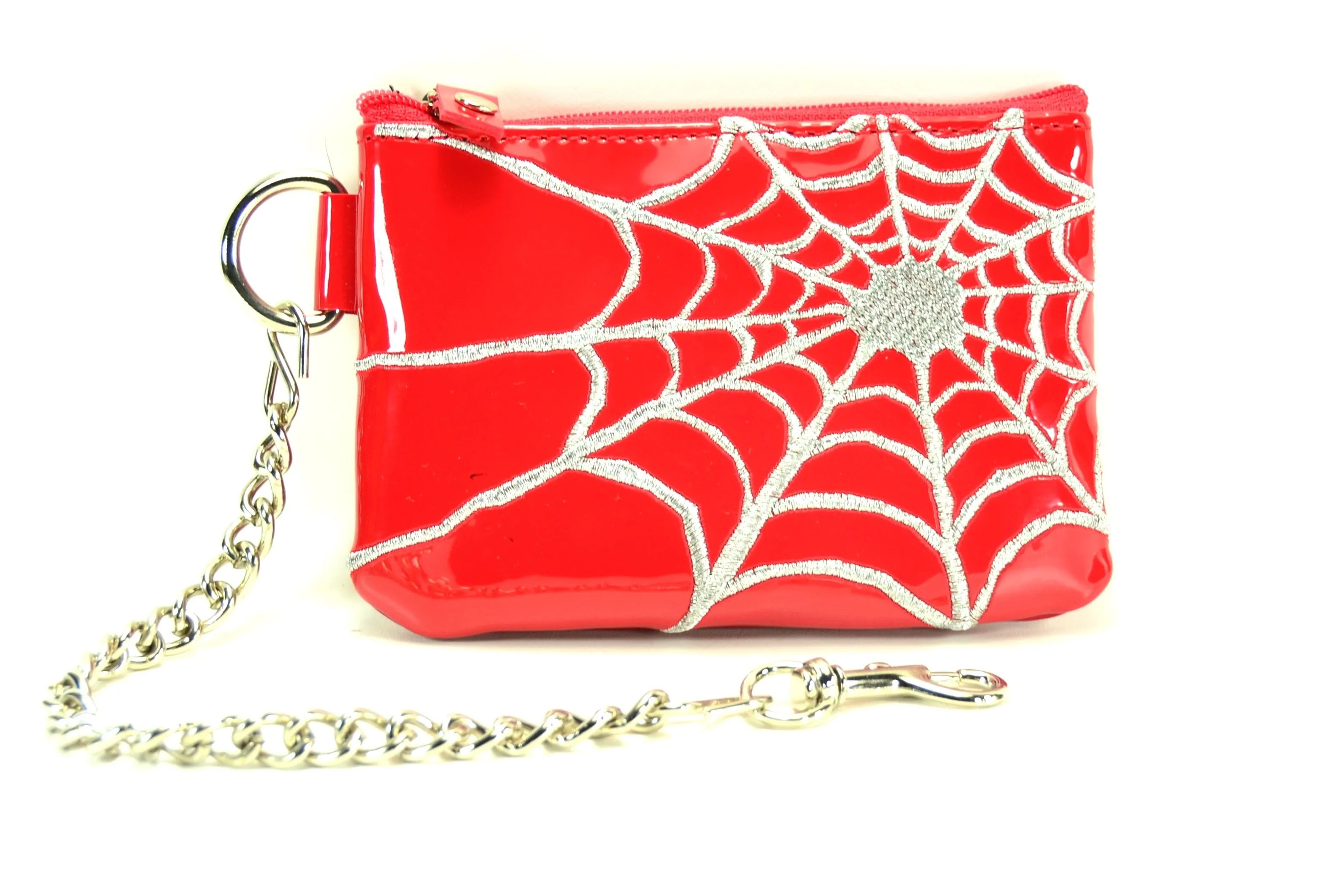 AssortedZip Top Purse With Silver Embroidered Spider Net