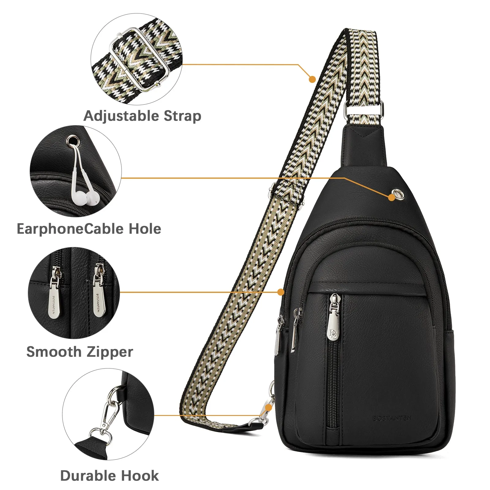 Aurora Chevron Patterned Sling Bag with Adjustable Guitar Strap