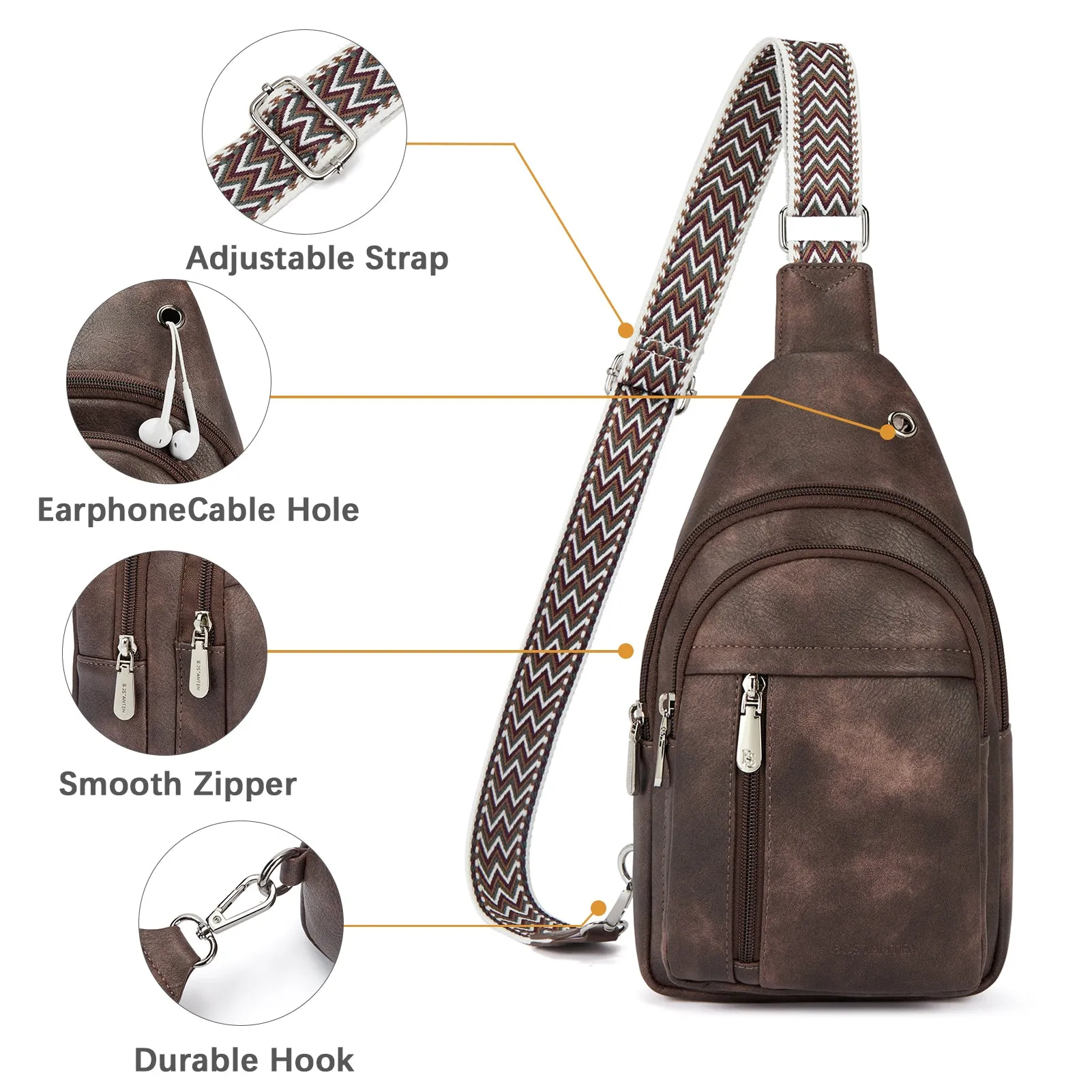Aurora Chevron Patterned Sling Bag with Adjustable Guitar Strap
