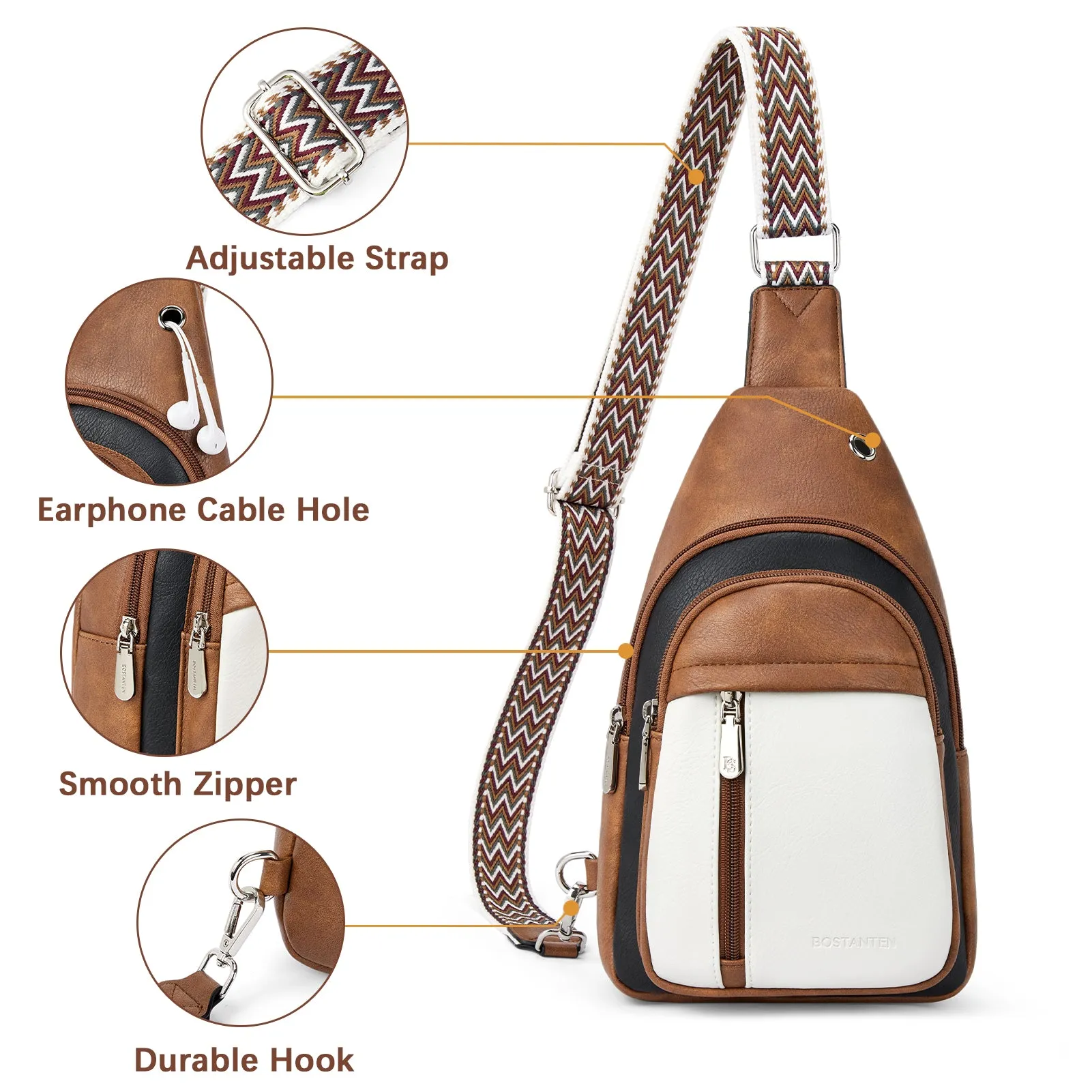 Aurora Chevron Patterned Sling Bag with Adjustable Guitar Strap