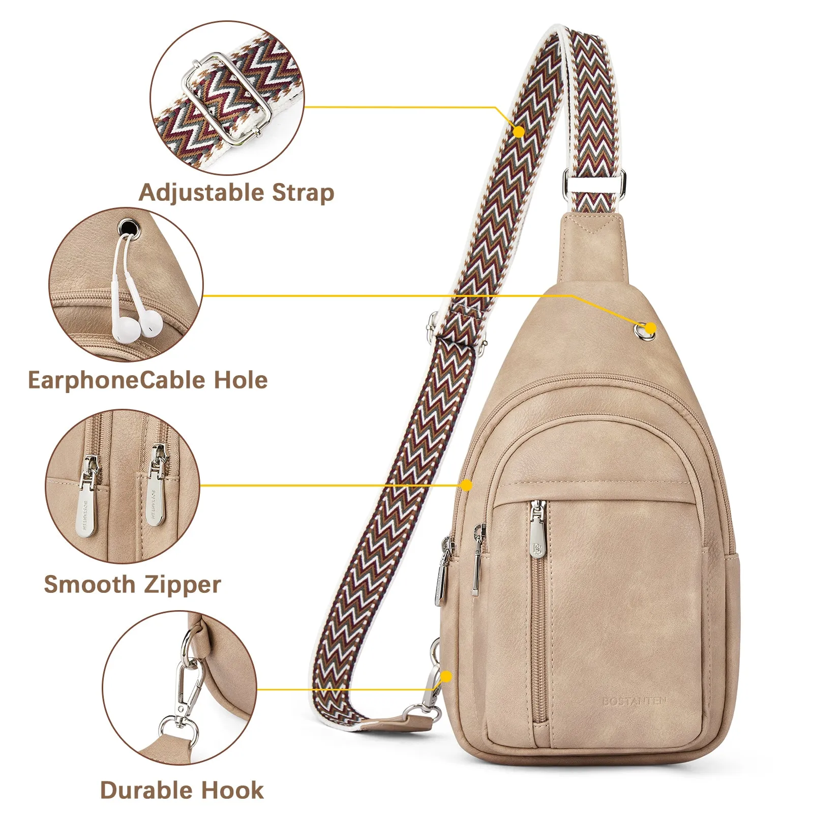 Aurora Chevron Patterned Sling Bag with Adjustable Guitar Strap