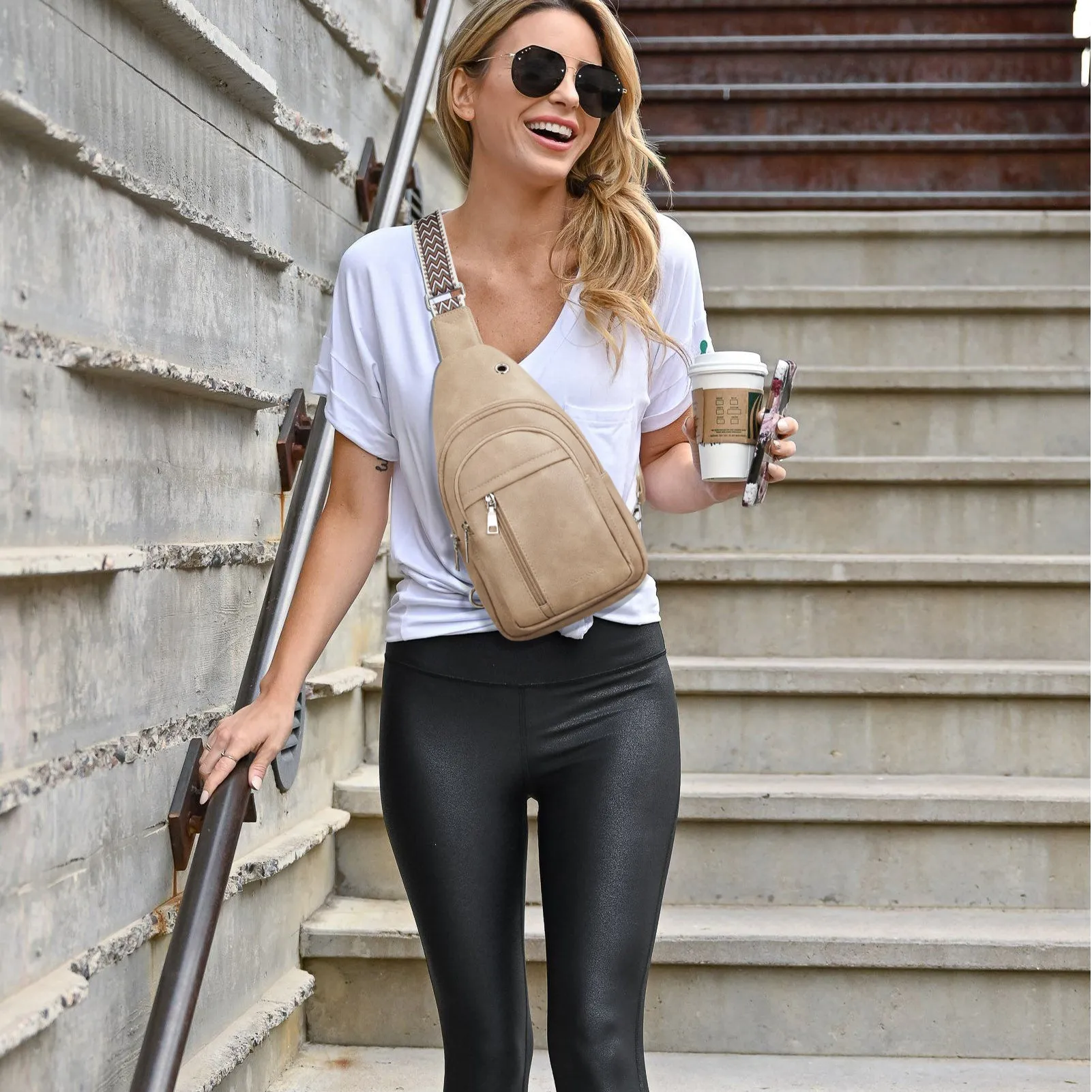 Aurora Chevron Patterned Sling Bag with Adjustable Guitar Strap