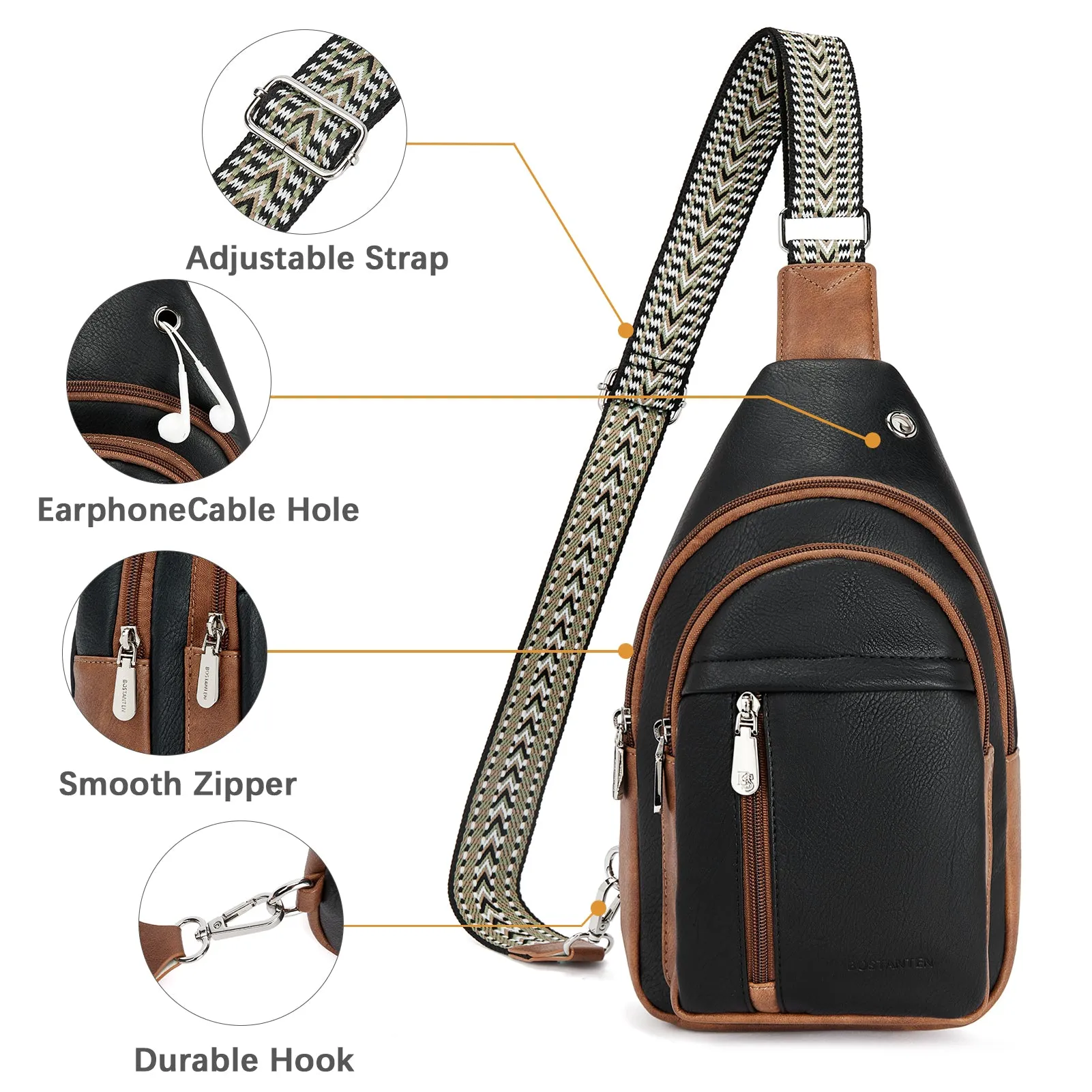 Aurora Chevron Patterned Sling Bag with Adjustable Guitar Strap