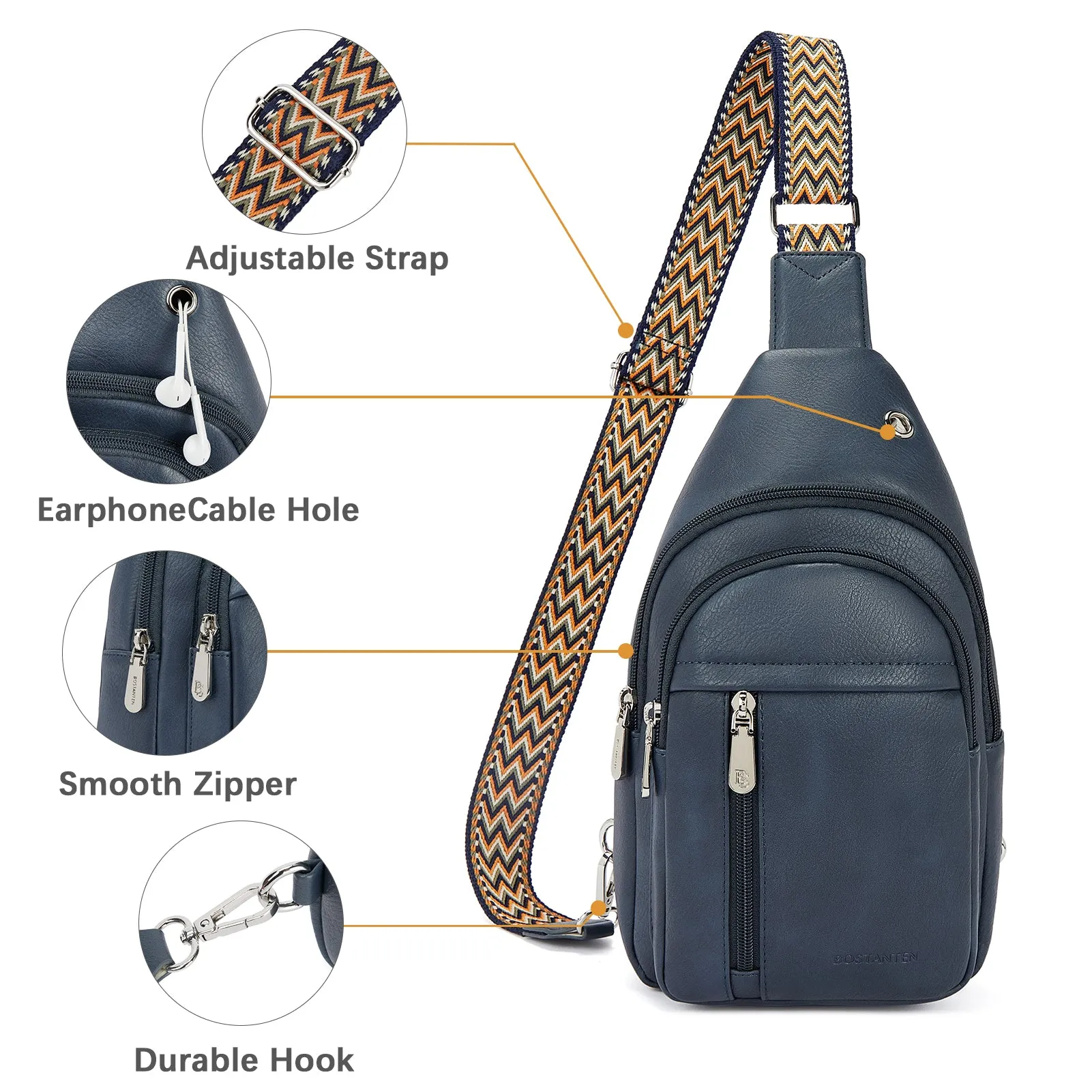 Aurora Chevron Patterned Sling Bag with Adjustable Guitar Strap