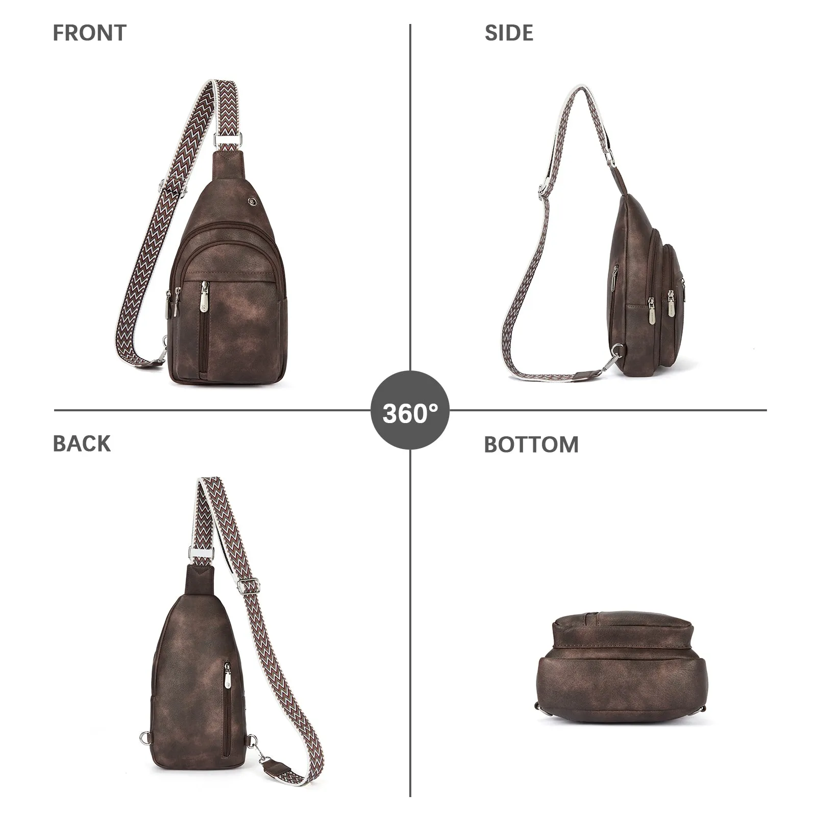 Aurora Chevron Patterned Sling Bag with Adjustable Guitar Strap
