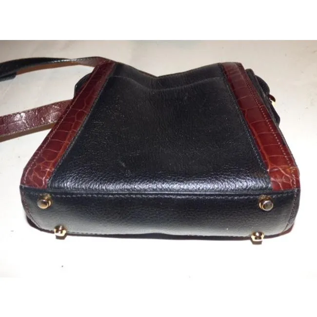 Bally Vintage Pursesdesigner Purses Black Leather And Brown Crocodile Embossed Leather Smooth Cross