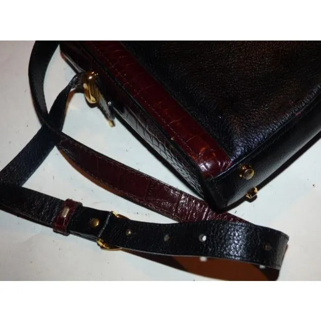 Bally Vintage Pursesdesigner Purses Black Leather And Brown Crocodile Embossed Leather Smooth Cross