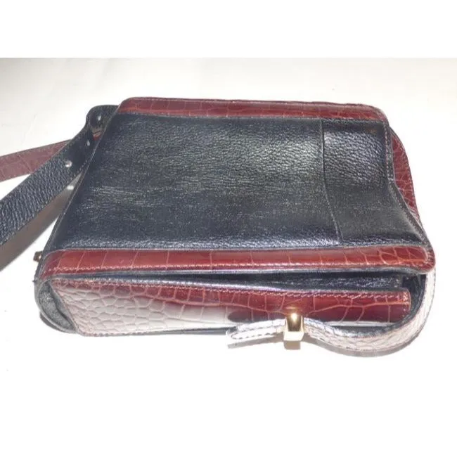 Bally Vintage Pursesdesigner Purses Black Leather And Brown Crocodile Embossed Leather Smooth Cross
