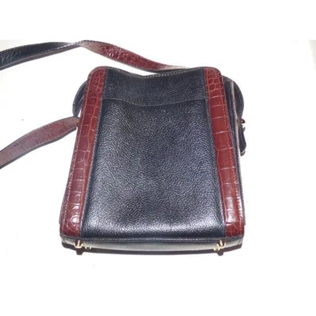 Bally Vintage Pursesdesigner Purses Black Leather And Brown Crocodile Embossed Leather Smooth Cross