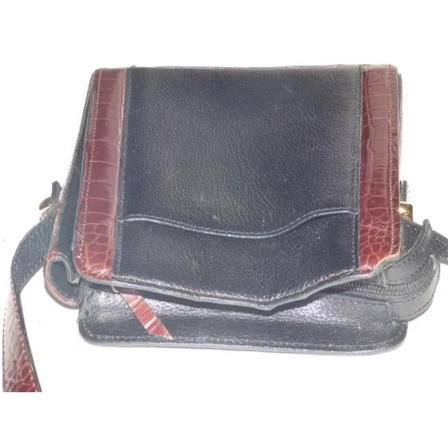 Bally Vintage Pursesdesigner Purses Black Leather And Brown Crocodile Embossed Leather Smooth Cross