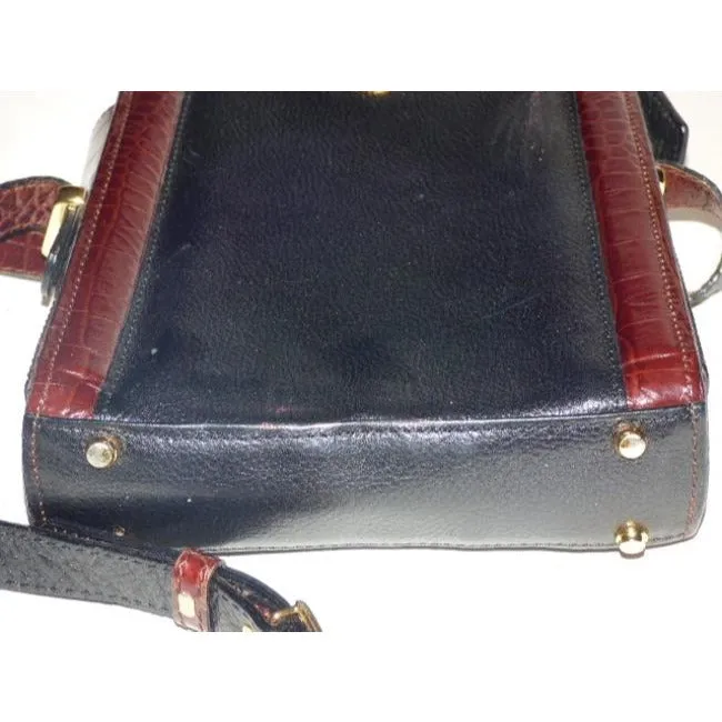 Bally Vintage Pursesdesigner Purses Black Leather And Brown Crocodile Embossed Leather Smooth Cross