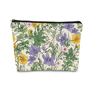 BARPERY Floral Makeup Bag, WildFlower Flower Cottagecore Makeup Bag,Vintage Cosmetic Bag,Small Makeup Bag,Makeup Bag Organizer,Makeup Bags for Women Girl,Aesthetic Makeup Bag,Flower Makeup Bag