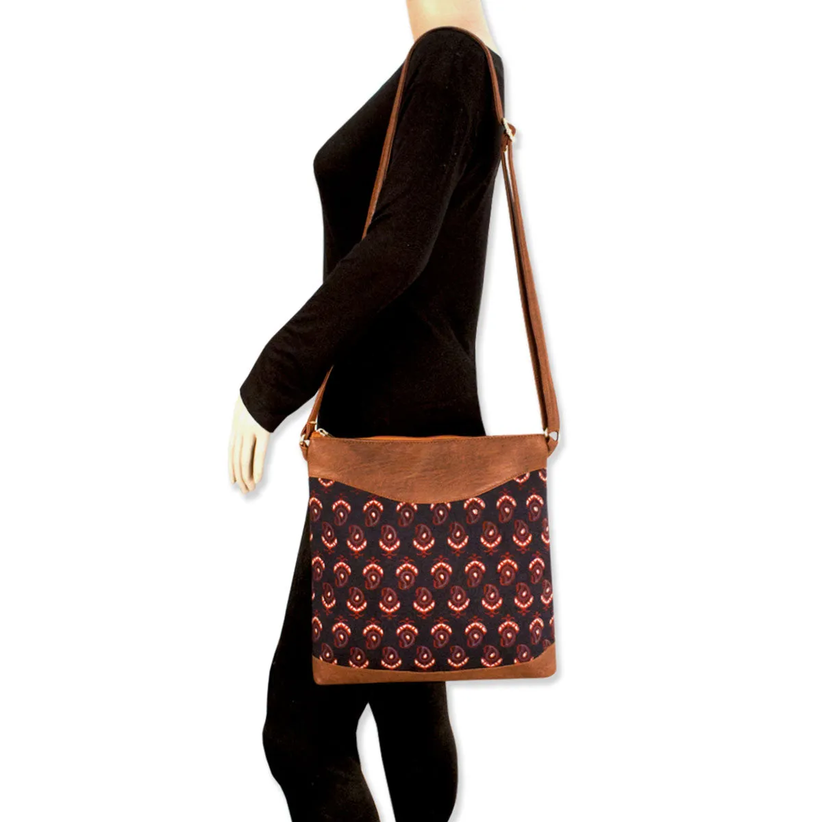Black Buta Block Printed Messenger Bag