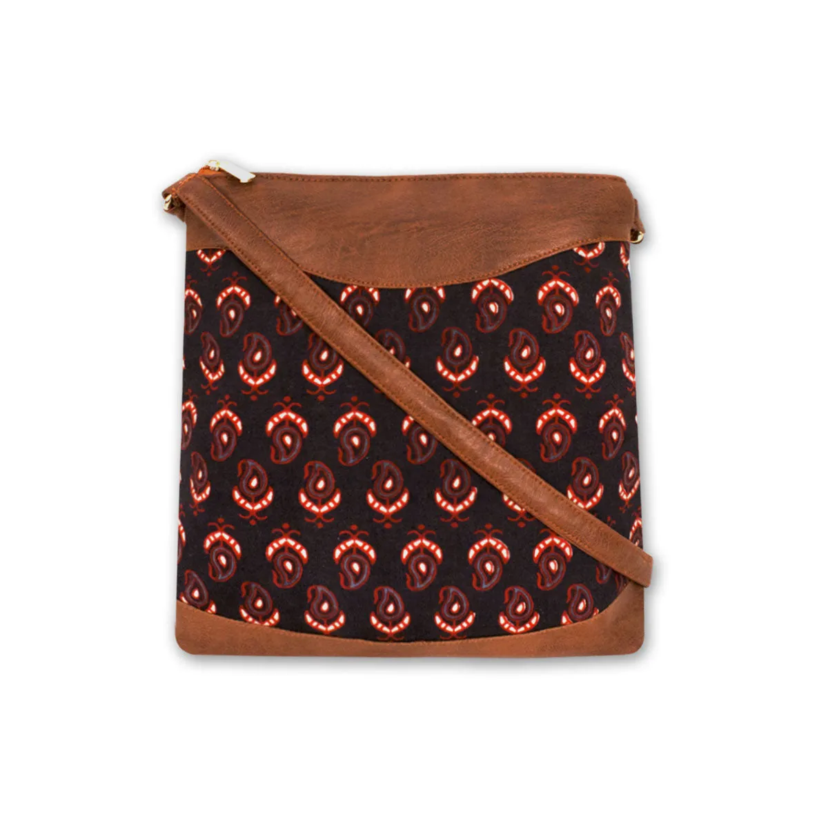 Black Buta Block Printed Messenger Bag