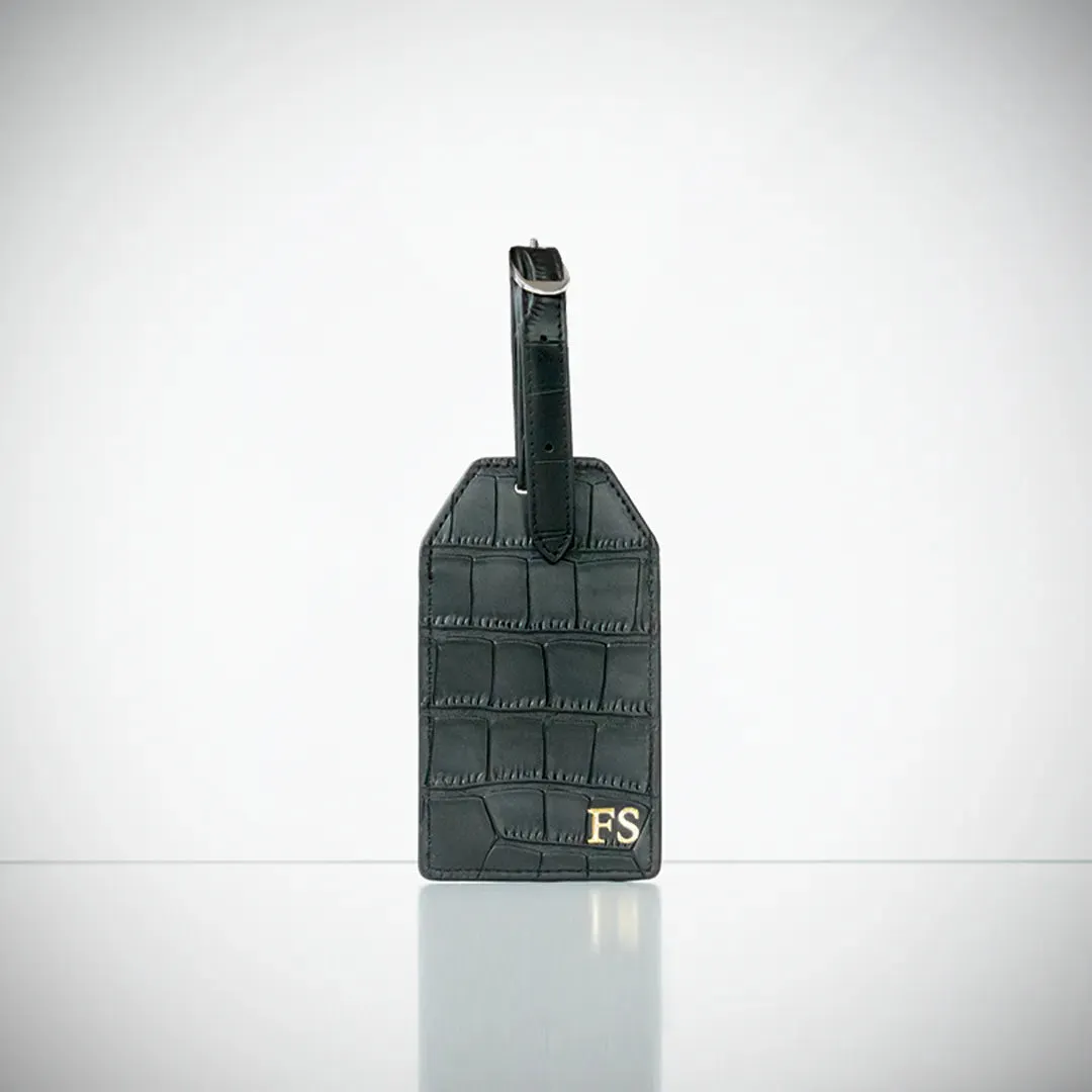 Black Croc Leather Luggage Tag