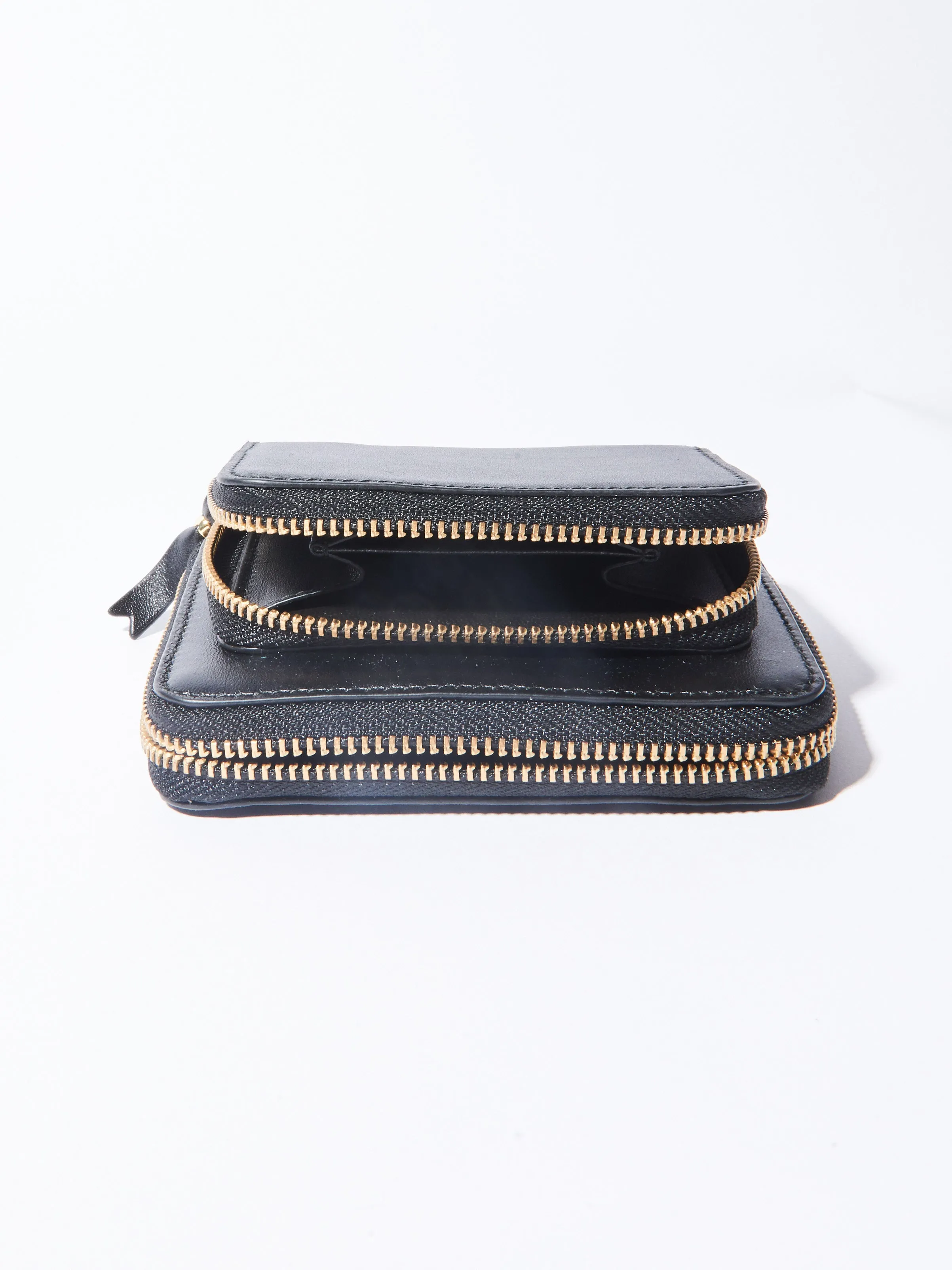 Black Outside Pocket Zip Around Wallet