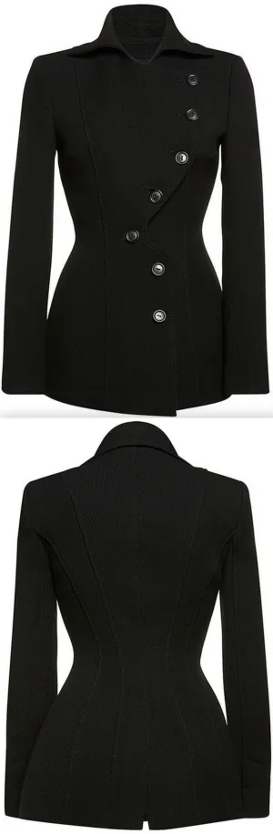 Black Side-Button-Closure Jacket