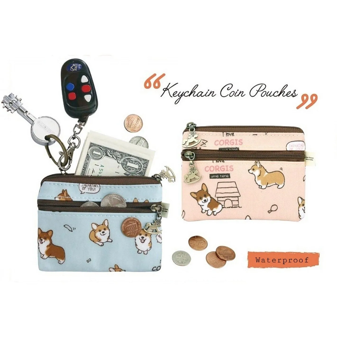 Blue Cat Yoga Keychain Coin Purse