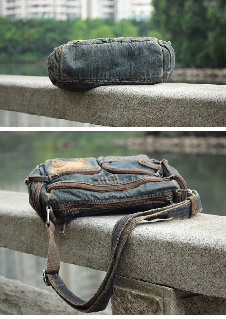 Blue Denim Mens Womens Side Bag Courier Bag Blue Jean Messenger Bag For Women