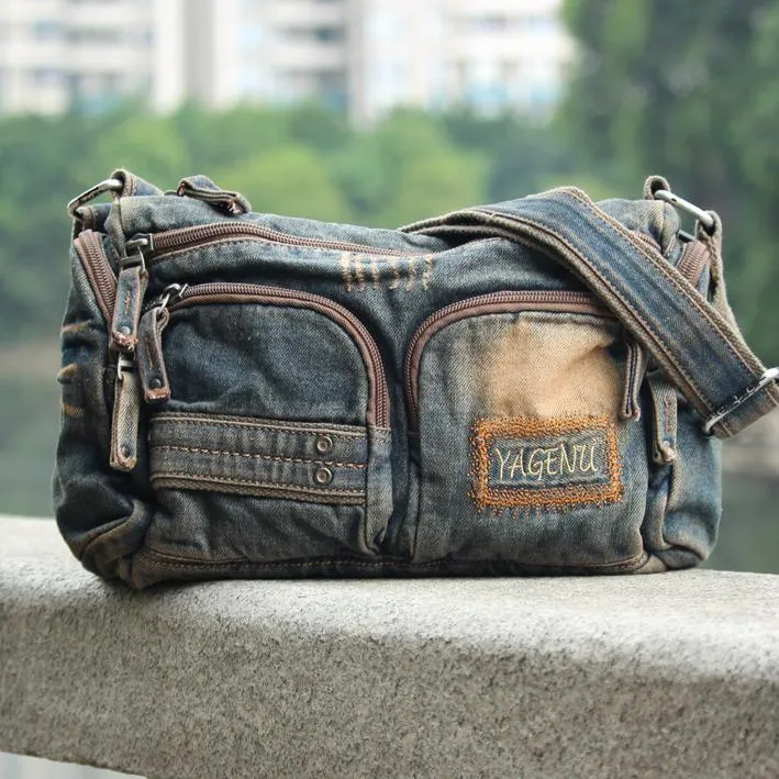 Blue Denim Mens Womens Side Bag Courier Bag Blue Jean Messenger Bag For Women