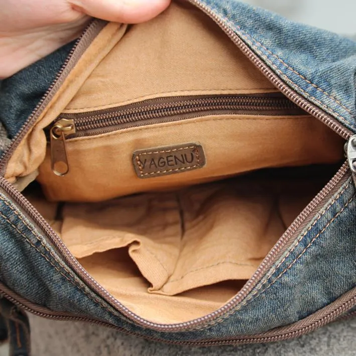Blue Denim Mens Womens Side Bag Courier Bag Blue Jean Messenger Bag For Women