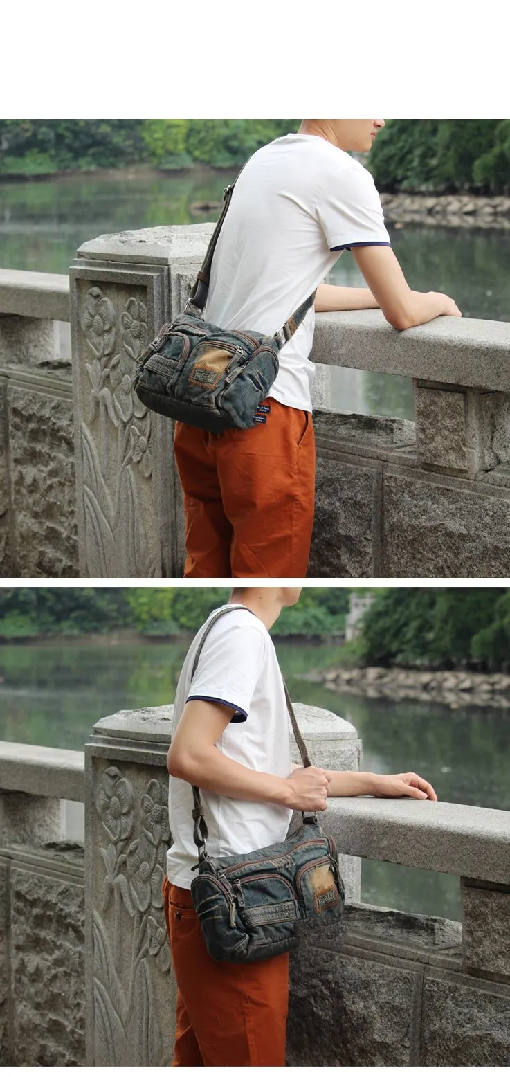 Blue Denim Mens Womens Side Bag Courier Bag Blue Jean Messenger Bag For Women