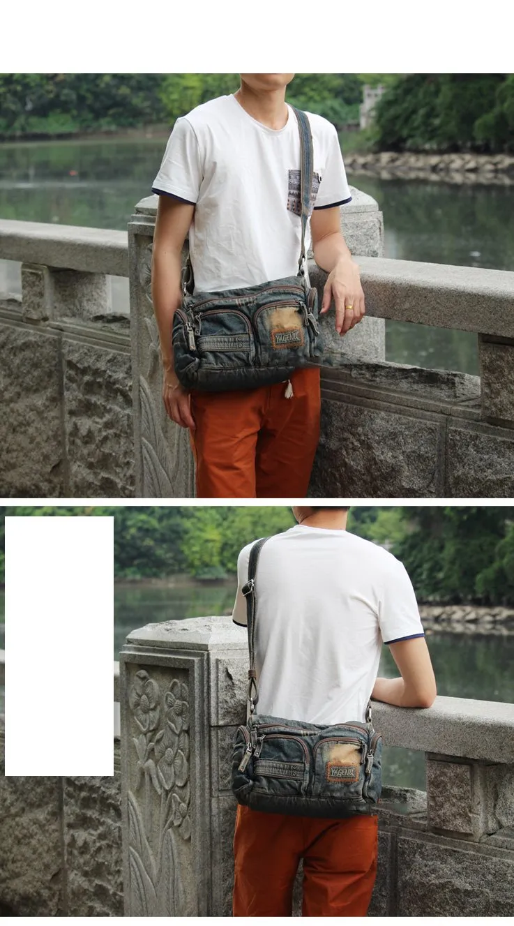 Blue Denim Mens Womens Side Bag Courier Bag Blue Jean Messenger Bag For Women