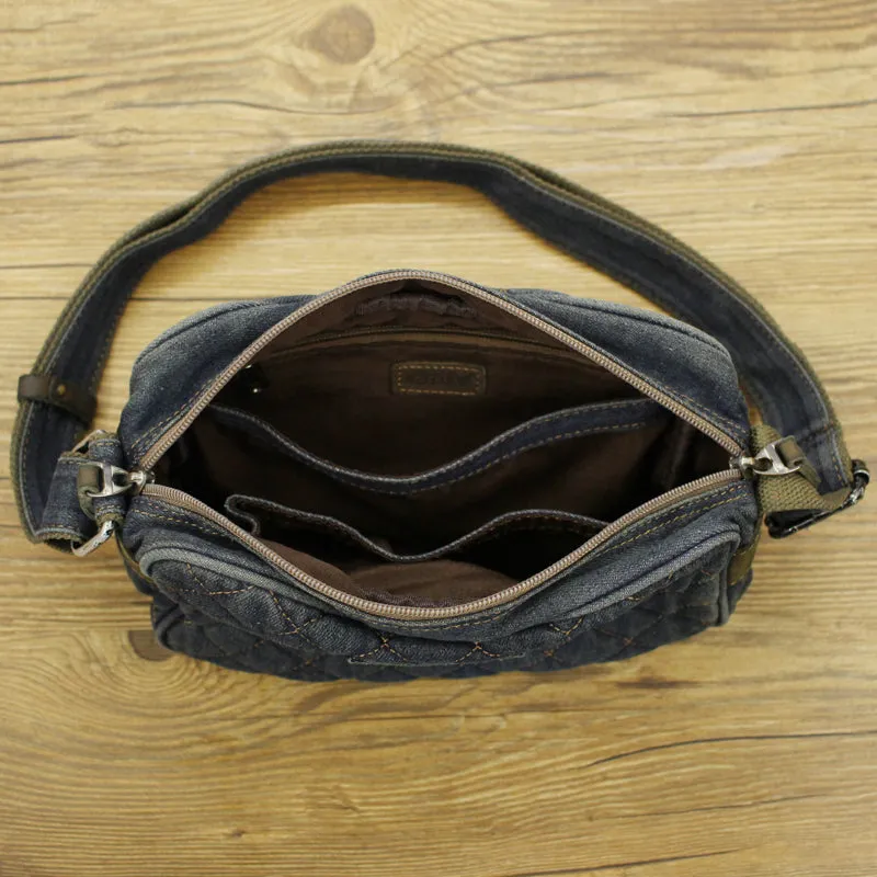 Blue Denim Womens Small Quilted Shoulder Bags Denim Quilted Messenger Bag Quilted Crossbody Bag For Men