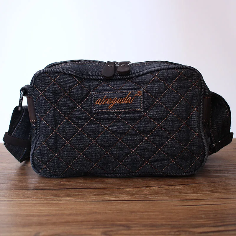 Blue Denim Womens Small Quilted Shoulder Bags Denim Quilted Messenger Bag Quilted Crossbody Bag For Men