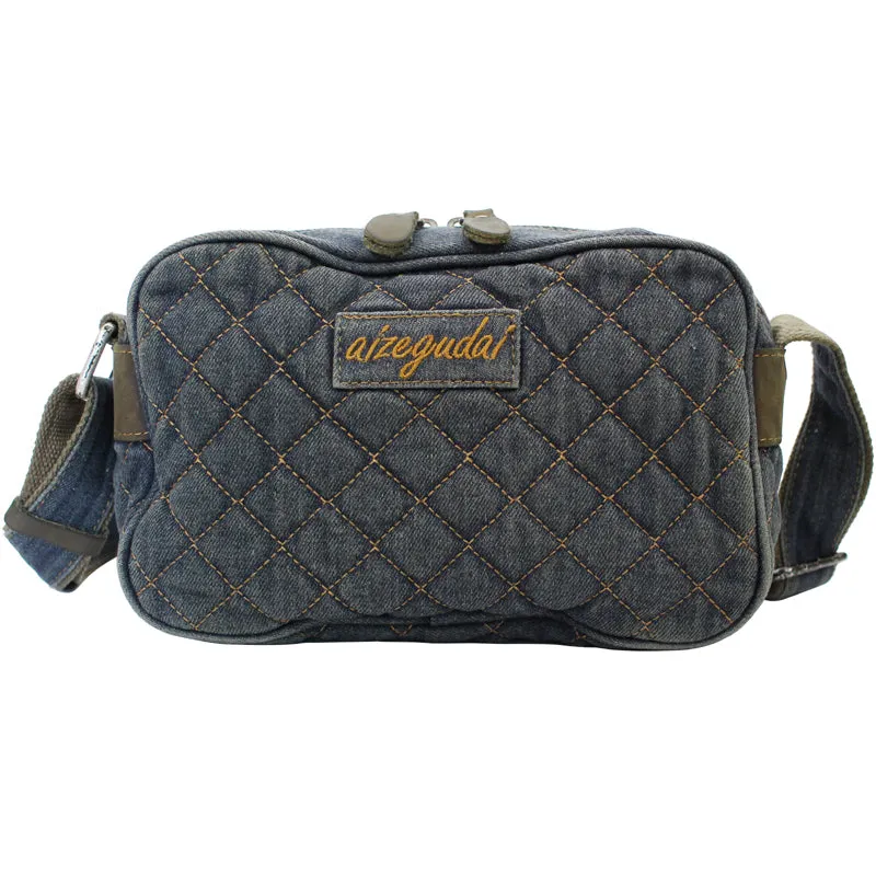 Blue Denim Womens Small Quilted Shoulder Bags Denim Quilted Messenger Bag Quilted Crossbody Bag For Men