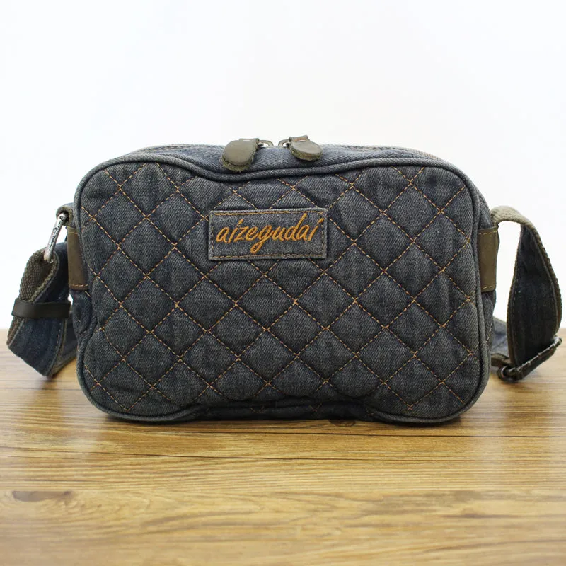 Blue Denim Womens Small Quilted Shoulder Bags Denim Quilted Messenger Bag Quilted Crossbody Bag For Men