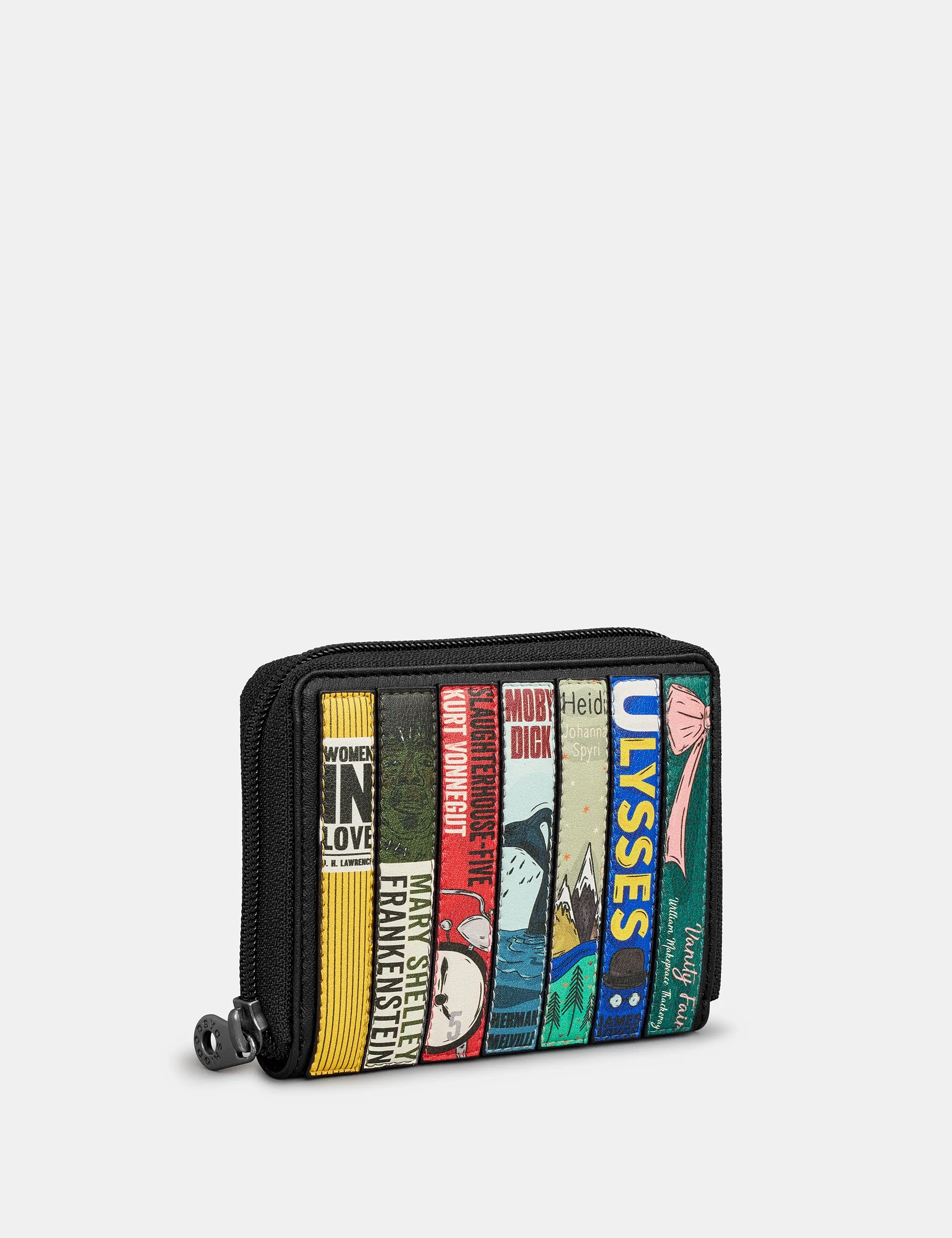 Bookworm Black Vegan Leather Compact Zip Round Purse