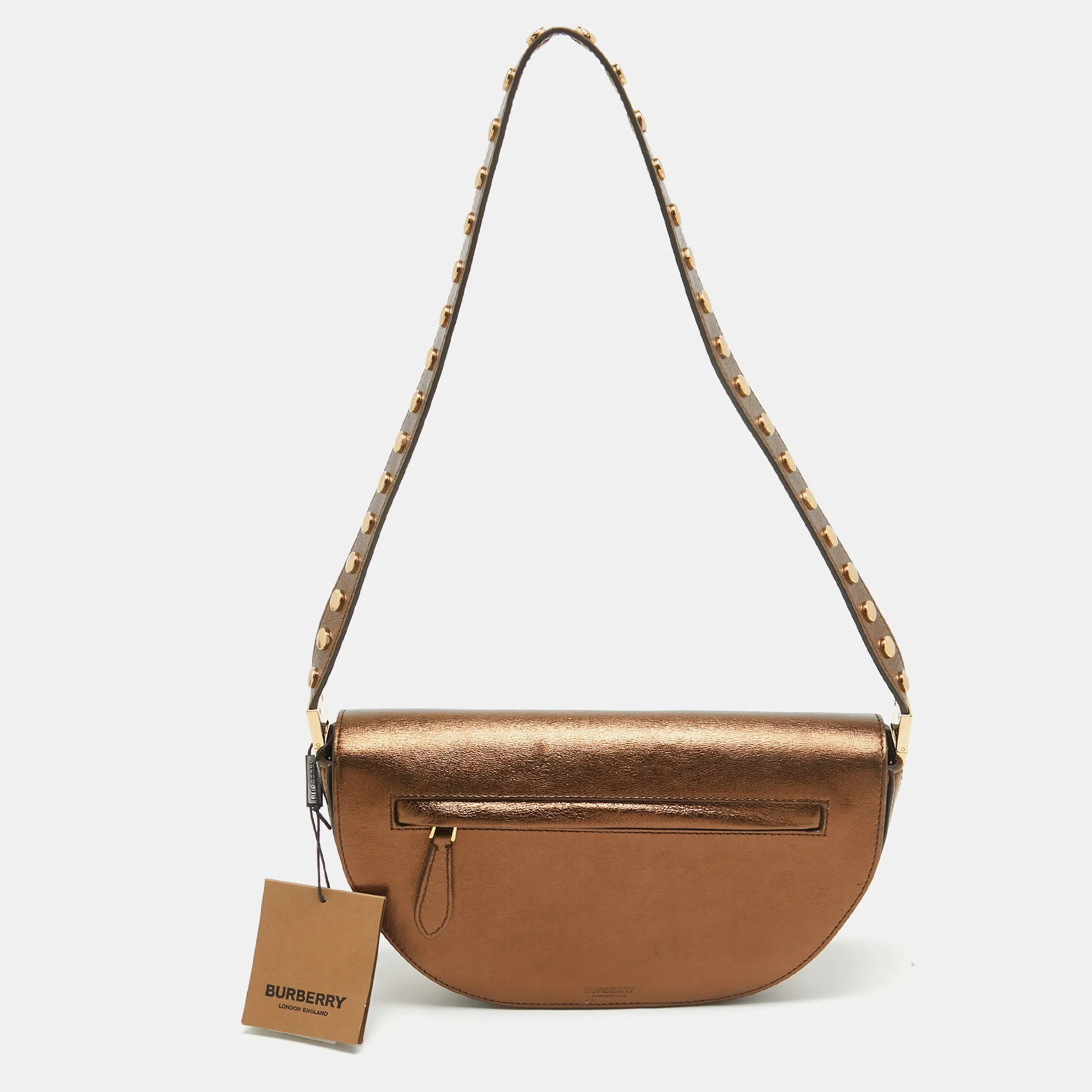 Bronze Leather Small Studded Olympia Shoulder Bag