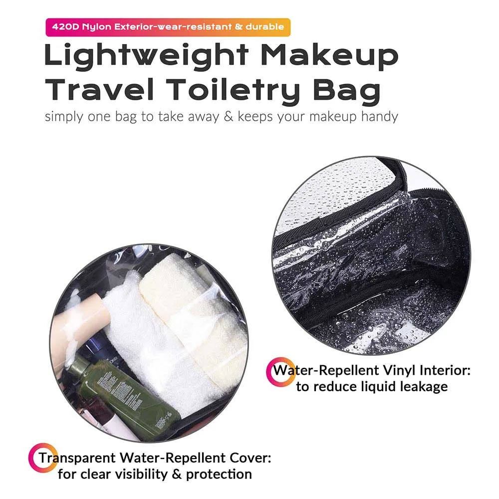 Byootique Essential Cosmetic Makeup Bag Travel Toiletry Clear Bag 14x10x3" Circle