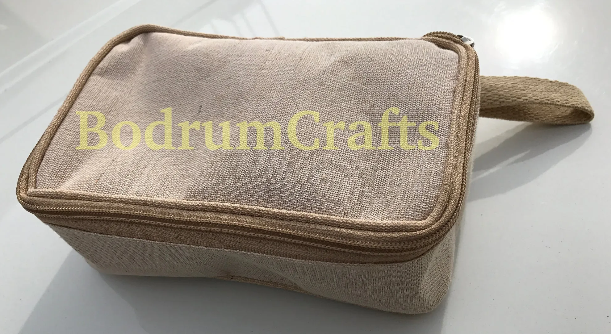 Canvas and Jute Travel Kit Bag Dopp Kit, Cosmetic Makeup Zippered Bags