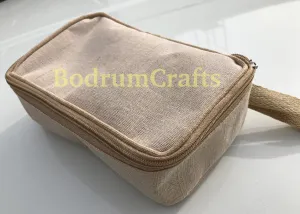 Canvas and Jute Travel Kit Bag Dopp Kit, Cosmetic Makeup Zippered Bags