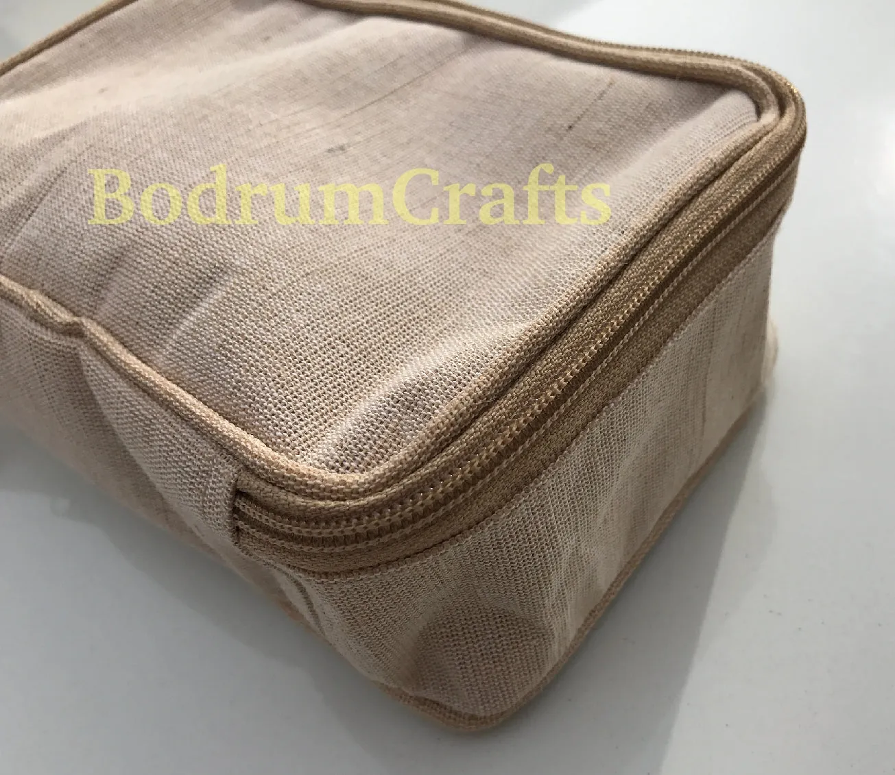 Canvas and Jute Travel Kit Bag Dopp Kit, Cosmetic Makeup Zippered Bags
