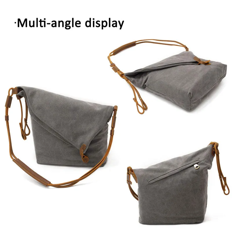Canvas Crossbody Bag Retro Messenger Bag Bucket Shoulder Bag