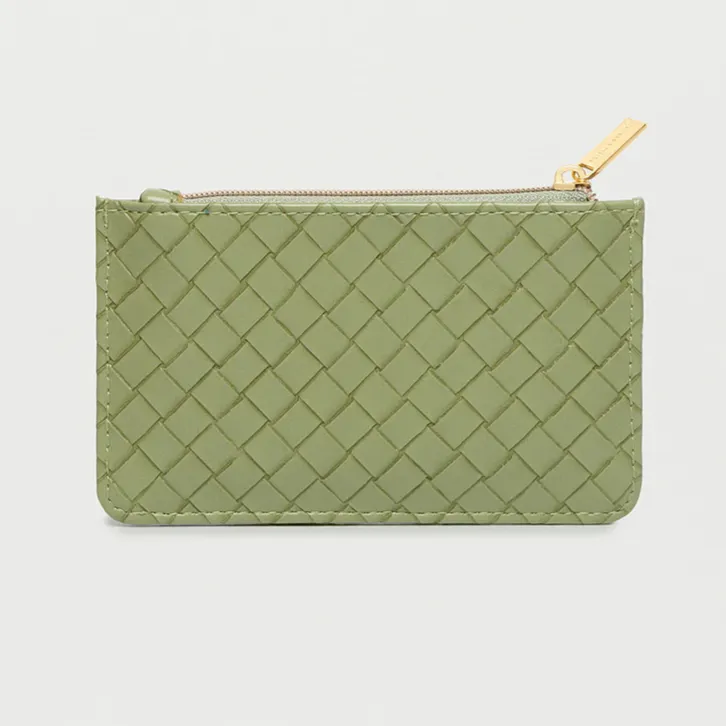 Card Holder Purse Mint Green Weave Faux Leather Estella Bartlett